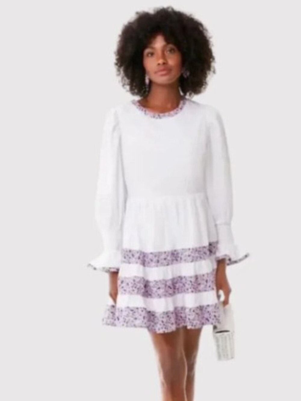 NWOT TUCKERNUCK Pomander Place Mini Dress White Floral Tiered Fran Puff Sleeve